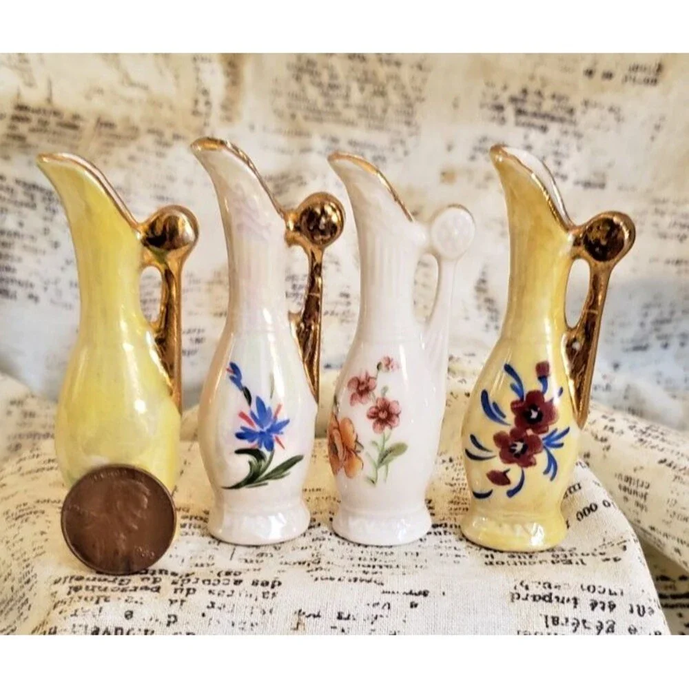 Elegant, Classic, Sophisticated  - 4 Colorful Vintage Miniature Pitchers/Ewers
